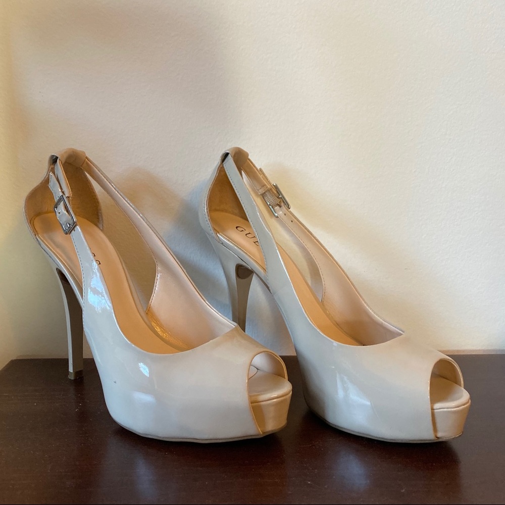 Tan Patent Leather Guess Stilettos